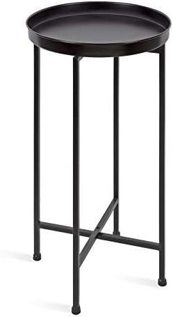 Kate and Laurel Celia Round Metal Foldable Accent Table with Tray Top, Black by KateandLaurel