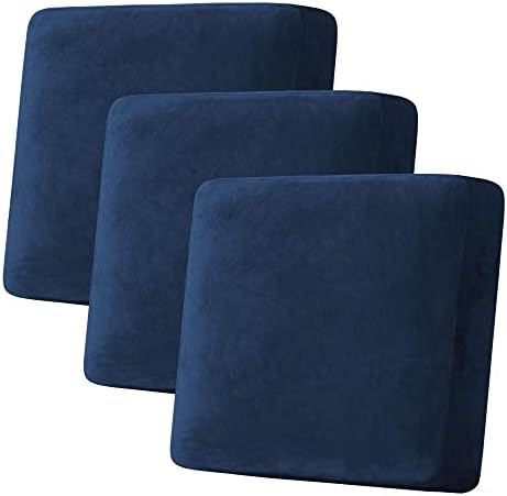 H.VERSAILTEX Velvet Stretch Couch Cushion Cover Plush Cushion Slipcover for Chair Loveseat Sofa Cushion Furniture Protector Seat Cushion Sofa Cover (3 Piece XL Sofa Cushion Covers, Navy) by HVERSAILTEX