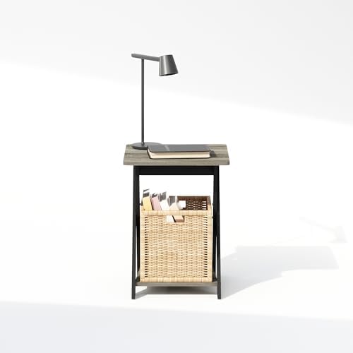 Furinno TIDUR 2-Tier Oval Night Stand with Open Shelf, French Oak - Image 4