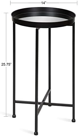 Kate and Laurel Celia Round Metal Foldable Accent Table with Mirror Tray Top, Black - Image 3