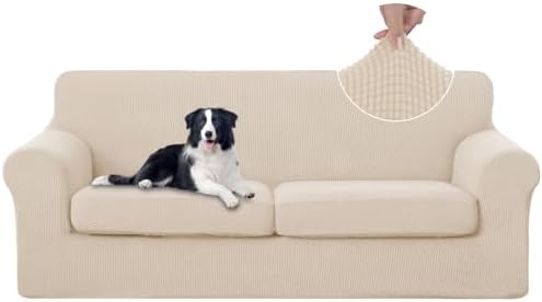 U-NICE HOME 3 Pieces Stretch Couch Cover Sofa Slipcover, Beige by U-NICEHOME