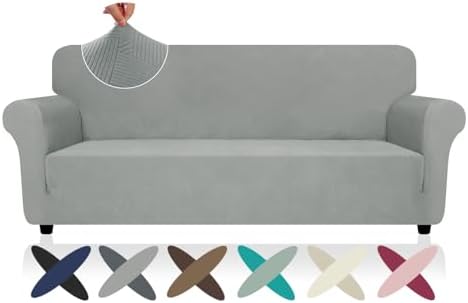 ZNSAYOTX Super Stretch Sofa Cover (72"-92"), New Striped Sofa Covers Fitted Slipcovers with Elastic Bottom, Dog Cat Pets Proof Spandex Washable Fabric Comfortable & Durable (Light Grey, Sofa) by ZNSAYOTX