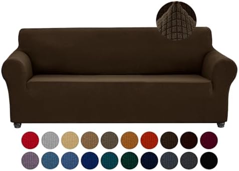 Joccun Stretch Couch Cover Slipcovers, 1-Piece Sofa Covers for 3 Cushion Couch Spandex Jacquard Washable Furniture Protector Cover for Living Room,Kids,Pets(Sofa,Seal Brown) by Joccun