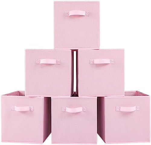 Stero Fabric Storage Bins 6 Pack Fun Colored Durable Storage Cubes with Handles Foldable Cube Baskets for Home, Kids Room, Closet and Toys Organization Pink by Stero