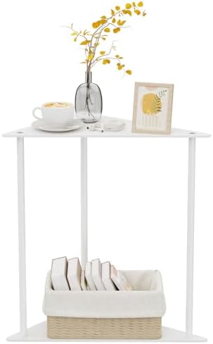 Yawinhe Triangle Metal End Table,2-Tier Small Corner Table,White,1 Pack by Yawinhe