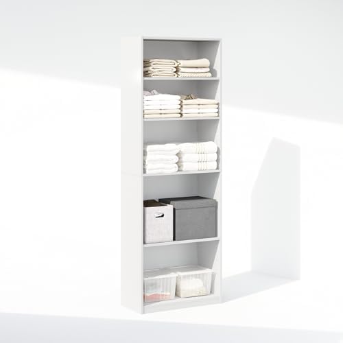 Furinno Reed Closet Organizers and Storage, 5-Tier Closet Organizer, Open Shelf Closet Storage, for Wardrobe, Bedroom, Living Room, White - Image 6