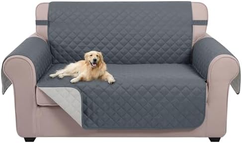 U-NICE HOME Loveseat Sofa Cover for 2 Cushion Couch, Dark Blue/Light Grey by U-NICEHOME