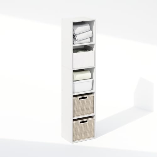 Furinno Reed Closet Organizers and Storage, 5-Tier Closet Organizer, Open Shelf Closet Storage, for Wardrobe, Bedroom, Living Room, White - Image 6