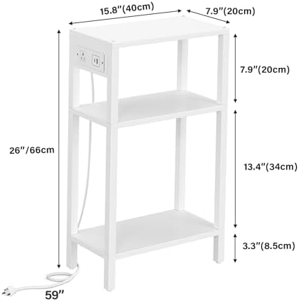 TUTOTAK Narrow Side Table, 3-Tier Small End Table with Charging Station - Image 2