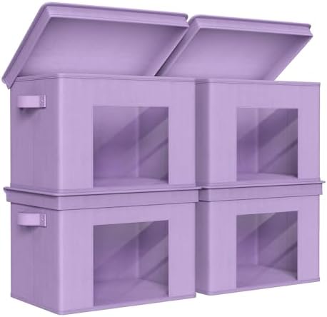 Univivi Fabric Storage Bins with Lids for Closet, 4 Pack, Purple by Univivi