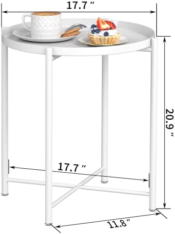 EKNITEY End Table,Folding Metal Side Table Waterproof Small Coffee Table Sofa Side Table with Removable Tray for Living Room Bedroom Balcony and Office - Image 3
