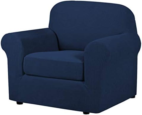 H.VERSAILTEX High Stretch 2-Piece Armchair Cover/Sofa Chair Covers/Slipcover Furniture Protector for Chairs, Made of Rich Textured Spandex Small Checks Knitted Jacquard Fabric (Chair, Navy) by HVERSAILTEX