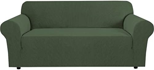 H.VERSAILTEX Stretch Cover for Couch Soft Furniture Covers Slip Covers for 3 Cushion Couch Sofa Feature Thick Checked Jacquard Fabric with Elastic Bottom, Sofa Large - Bronze Green by HVERSAILTEX