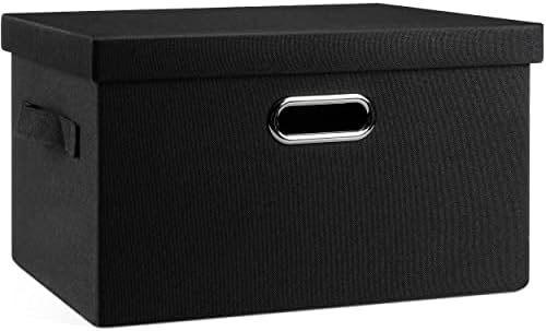 Graciadeco Medium 15" 21 Quart Collapsible Stackable Storage Bins with Lids, 1 Pack Black Foldable Fabric Closet Storage Boxes with Lids, 4 Handles Heavy-duty Linen Cube Baskets for Bedroom by GraciadecoStorage