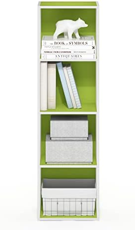 Furinno PASIR Book Shelf, 4-Tier Modern Bookshelf, Open Shelves Bookcase 9 x 12 x 42, Easy Assembly, for Living Room, Bedroom, Home Office, Green/White - Image 6