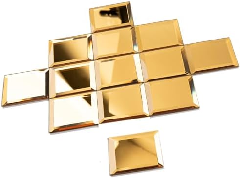 Diflart Peel and Stick Mirror Backsplash, Gold, 3x3 Inch, Beveled Mirror Square Kitchen Bar Wall Tile (2 Sq.ft, 32 Pcs) by Diflart