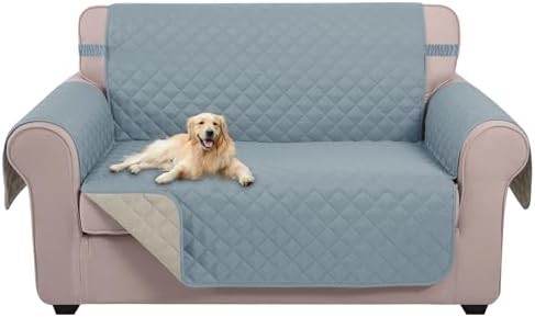 U-NICE HOME Loveseat Sofa Cover for 2 Cushion Couch, Light Blue/Beige by U-NICEHOME