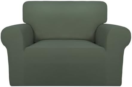 PureFit Super Stretch Sofa Slipcover – Spandex Non Slip Soft Couch Sofa Cover, Washable Furniture Protector with Non Skid Foam and Elastic Bottom for Kids, Pets (Oversized, Greyish Green) by PureFit