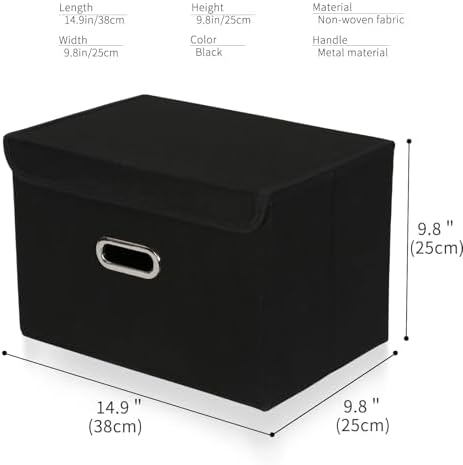 Fabric Foldable Collapsible Storage Cube Bin Organizer Basket with Lid, Handles, Removable Divider for Home, Closet (Black, 6Pcs) - Image 2