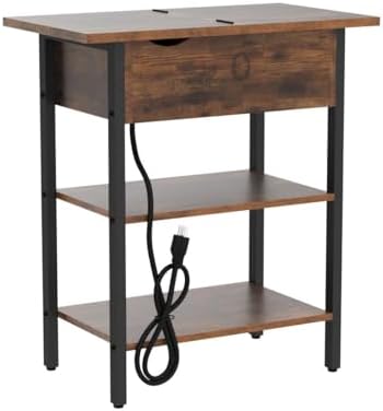 HOOBRO Set of 2 End Tables, Side Table with Charging Station, Flip Top Nightstand with USB Ports and Outlets, Bedside Tables with Shelf for Small Spaces, Living Room, Bedroom, Rustic Brown BF341BZP201 - Image 5