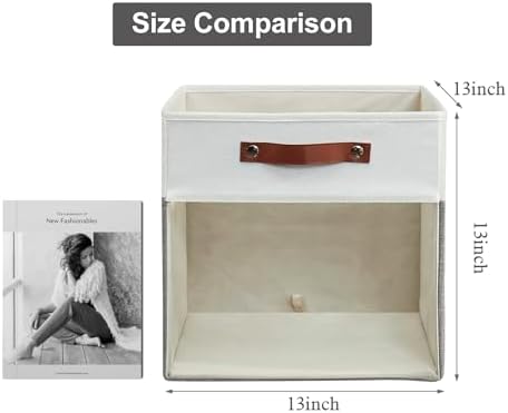 Bagnizer Storage Cubes, 4 Pack Linen Foldable Storage Bins (13 x 13 inch) with Clear Window and 2 Handles, Closet Organizers and Storage for Shelf Closet, Clothes, Books - (Gray and White) - Image 2