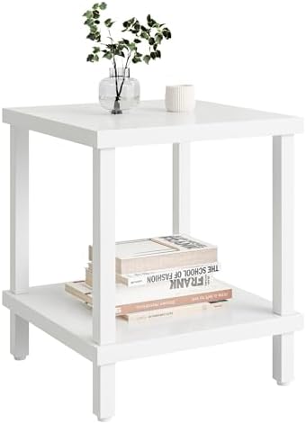MMEOLUOOK Large End Table Square Side Table Modern Sofa Table 20 Inch Industrial Coffee Table NightStand with 2-Tier Storage Shelf for Living Room Bedroom White MLBZ06W by MMEOLUOOK
