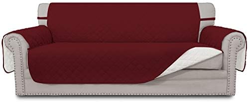 Easy-Going Reversible Couch Cover for 3 Cushion Couch Sofa Cover for Dogs Water Resistant Furniture Protector Cover with Foam Sticks Elastic Straps for Pet Cat (Sofa, Christmas Red/Ivory) by Easy-Going