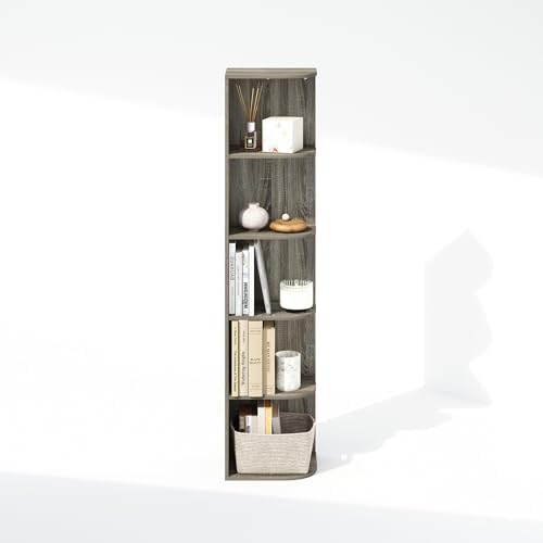 Furinno Reed Corner Shelf, 5-Tier Corner Bookshelf, Book Shelf, Corner Shelves, Storage Rack, for Organization and Storage, Home Office, Living Room, French Oak - Image 7