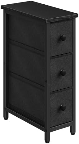 CHOEZON Narrow Side Table with 3 Fabric Drawers, Industrial Slim Bedside Table for Small Spaces, Bedroom, Living Room, Dormitory, Black TBZ09BB by Choezon