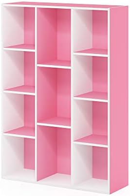 Furinno LUDER Book Shelf, 11-Cube Bookshelf, Reversible Bookcase, 9.4 x 29.1 x 41.7, Easy Assembly, for Living Room, Bedroom, Home Office, White/Pink - Image 6