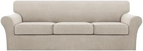 Turquoize 4 Piece Sofa Covers for 3 Cushion Couch Sofa Slipcover Soft Couch Cover for Dogs Washable Furniture Cover with 3 Individual Large Cushion Covers Feature Fabric (Large Sofa, Island Fossi) by Turquoize