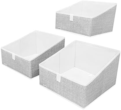 3 Packs Closet Storage Bins - Trapezoid Large Storage Box - Foldable Fabric Baskets for Organizing Clothes - Baby Toiletry, Toys, Towel, DVD, Book (1# Grey, 11.6 x 11.6 x 7.9 inches) by UNAMAX
