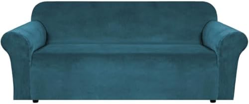H.VERSAILTEX Stretch Velvet Sofa Covers for 3 Cushion Couch Covers Furniture Protector Soft with Non Slip Elastic Bottom, Crafted from Thick Comfy Rich Velour (Large Sofa 90"-97", Deep Teal) by HVERSAILTEX