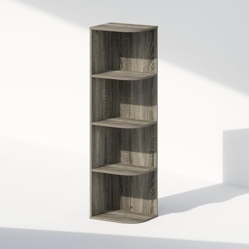 Furinno Reed Corner Shelf, 4-Tier Corner Bookshelf, Book Shelf, Corner Shelves, Storage Rack, for Organization and Storage, Home Office, Living Room, French Oak - Image 6