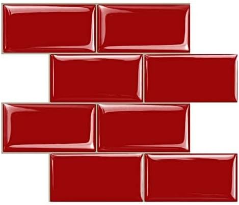 STICKGOO Peel and Stick Subway Tile, Stick on Tiles Backsplash for Kitchen & Bathroom in Red (Pack of 10, Thicker Design) - Image 2