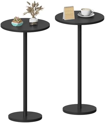 Round Small Side Table Set of 2 for Small Spaces, Black by NOVIMANGO