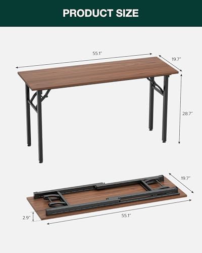 Frylr Small Folding Computer Desk – Portable 55.1 Inch Foldable Laptop Table, Collapsible and Compact for Easy and Fast Setup, Lightweight for Small Spaces, Home Craft and Study Use, Dark Walnut - Image 2