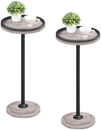HOOBRO Small Round Side Tables, Set of 2, Drink Tables, Coffee Martini Tables with Pedestal Accent for Small Spaces in Living Room, Bedroom, Sofa Couch, Greige BG168BZP201 by HOOBRO