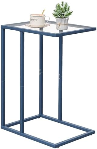 C Table End Table, Glass Couch Side Table, Tempered Glass Snack Side Table with Metal Frame, TV Tray Table for Small Space, Sofa Couch Side Tableand Bed Side Table(Blue) by Easy+Paws