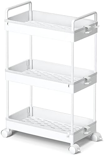 Ronlap 3 Tier Slim Rolling Storage Cart with Wheels Utility Organizer,White by Ronlap