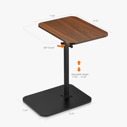 ZEAPTAC C-Shaped Side Table, 360° Swivel Height Adjustable, Lightweight Portable TV Tray Snack End Table for Couch Sofa Bed Small Spaces-Walnut - Image 3