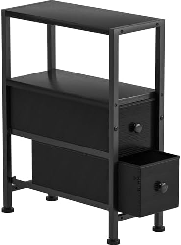 Small Narrow Side Table with Drawers, Skinny End Table for Small Spaces, Slim Nightstand with Storage, Sofa Bedside Table in Living Room, Bedroom, Study, Kitchen and Balcony (Black) by HOME