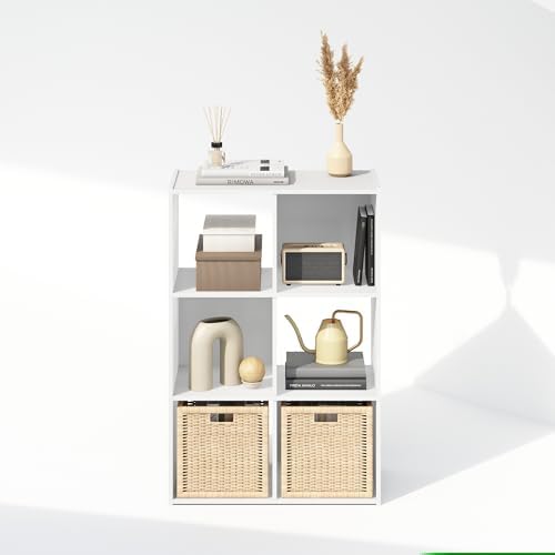 Furinno PELLI Book Shelf, 6-Cube Bookshelf, Cube Storage Organizer Bookcase, 11.7 x 23.7 x 35.4, for Living Room, Bedroom, Home Office, White - Image 6