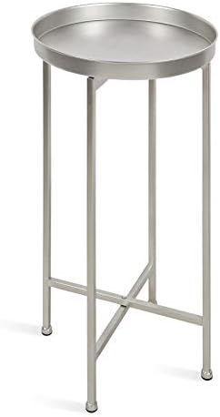 Kate and Laurel Celia Round Metal Foldable Accent Table with Tray Top, 14" x 14" x 25.75", Silver by KateandLaurel