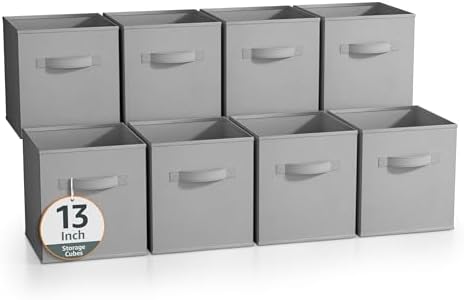 Sorbus Fabric Storage Cubes, 8 Pack, with Handles (13 Inch, Gray) by Sorbus