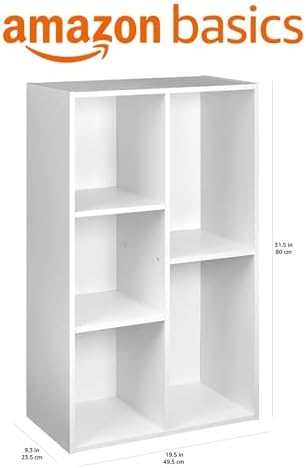 Amazon Basics 5 Cube Storage Organizer Bookcase, Sturdy Shelves for Books and Collectibles, White, 9.25"D x 19.49"W x 31.5"H - Image 3