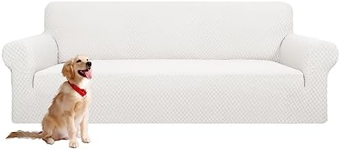 YEMYHOM Couch Cover Latest Jacquard Design High Stretch Extra Large Sofa Covers Pet Dog Cat Proof Oversized Slipcover Non Slip Magic Elastic Furniture Protector (X Large, White) by YEMYHOM