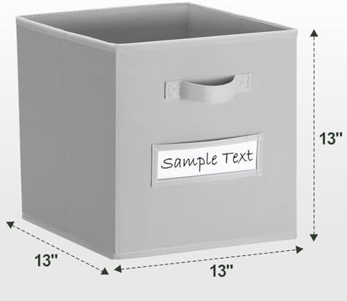 Fabric storage cubes (8 Pack) 13 Inch Cube Storage Bin, cube organizer bins with 8 Labels Window Cards & a Pen, Foldable cube organizer bins and Storage Box, Light Grey - Image 2