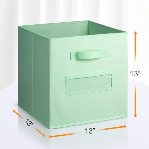 13x13x13 storage cube bins(Set of 8) Fabric storage cubes with 8 Labels Window Cards & a Pen, storage cubes 13x13, Collapsible 13 inch cube storage bins, Cubby Organizer Boxes, Grass Green - Image 3