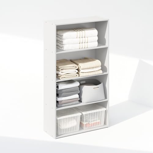 Furinno Reed Closet Organizers and Storage, 4-Tier Closet Organizer, Open Shelf Closet Storage, for Wardrobe, Bedroom, Living Room, White - Image 4